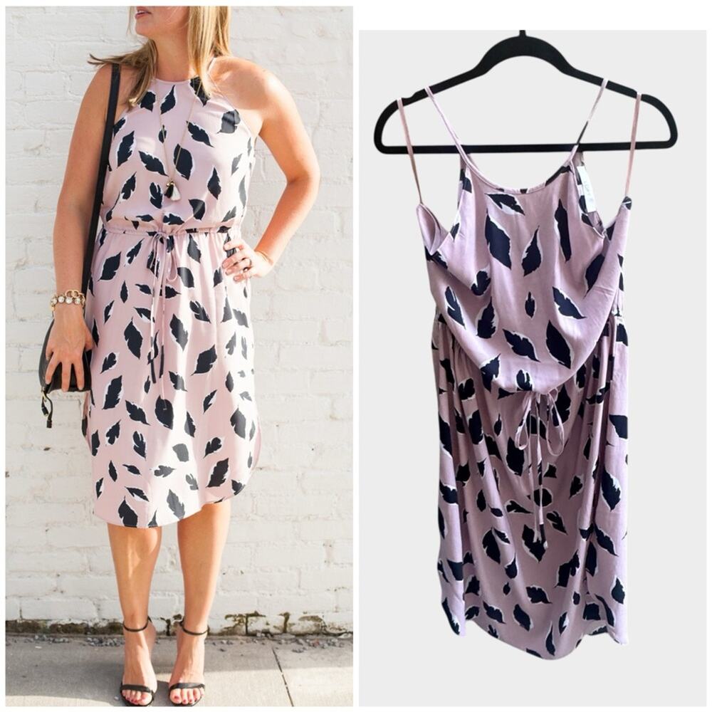 Ann Taylor LOFT Pink Leafy Halter Dress, Large